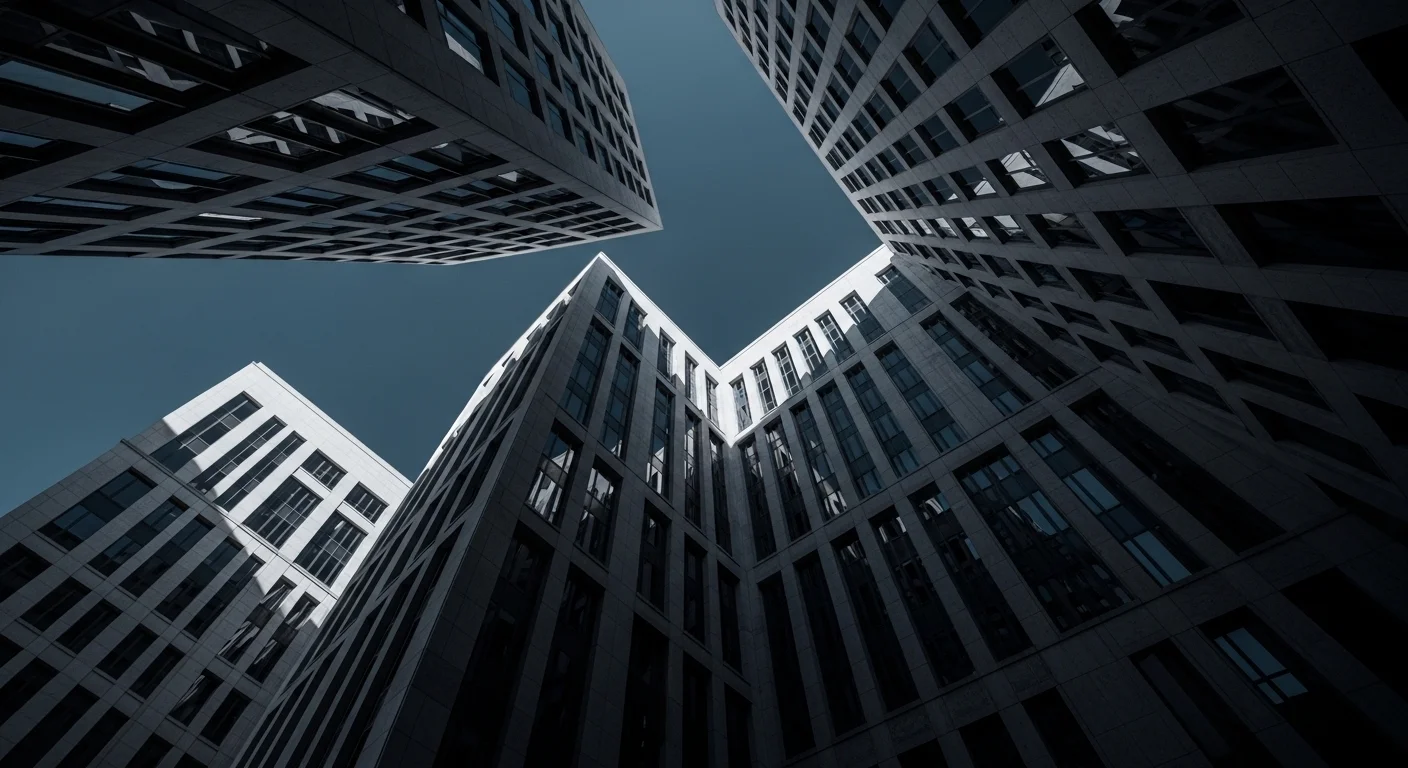 Law firm meeting room at night with city view